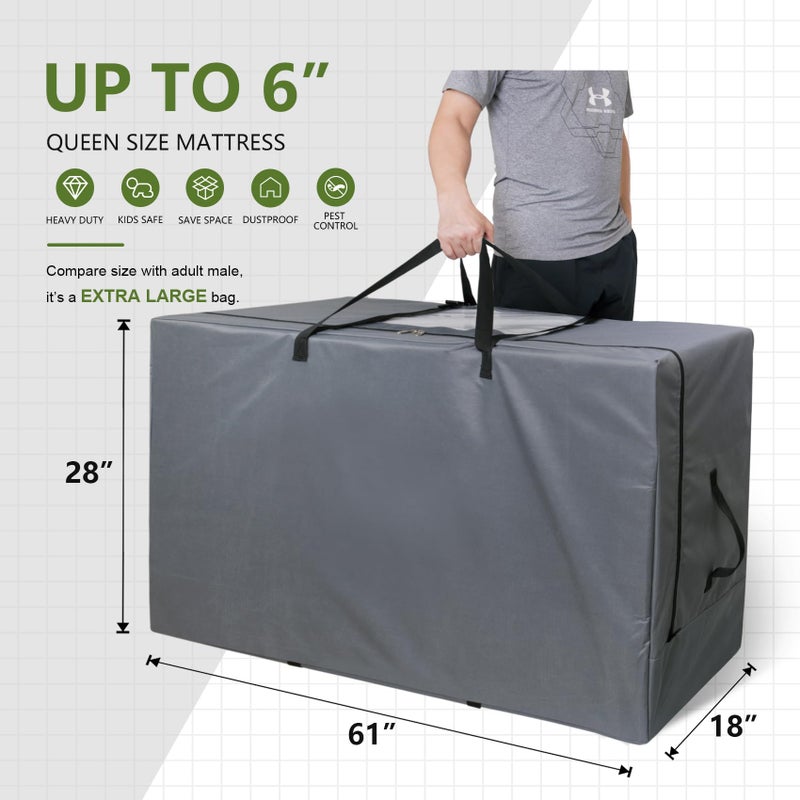 Cuddly Nest Folding Mattress Storage Bag - Heavy Duty Carry Case for Tri-Fold Guest Bed (Fits 6" Queen Mattress,Grey) - Image 3